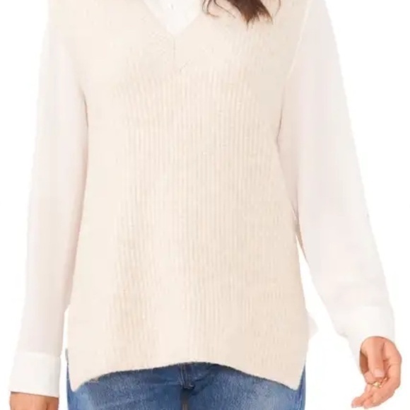 🆕Vince Camuto Shaker Stitch Style Knit Sweater V-Neck Vest High Low Hem NWT - Picture 1 of 6